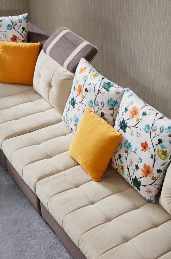 Eiraluxify plutos 9-Seater Brown Sofa Set for Home with Ottoman and Puffy
