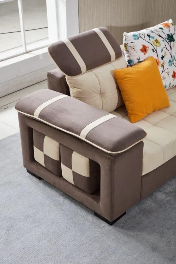 Eiraluxify plutos 9-Seater Brown Sofa Set for Home with Ottoman and Puffy
