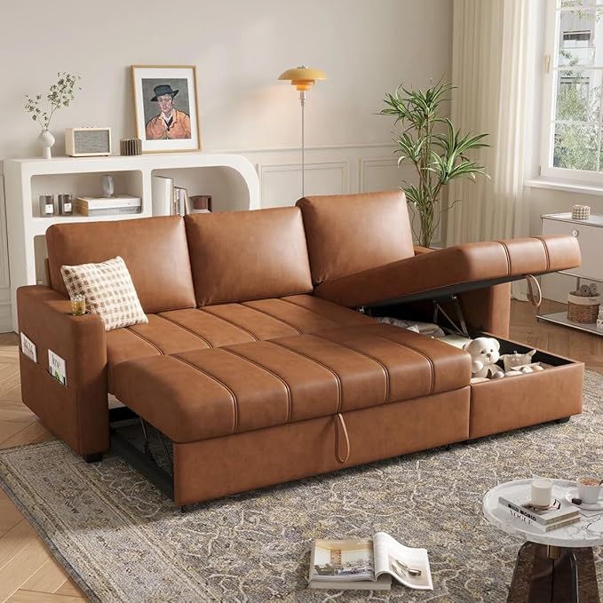 Eiram Berlin 5‑Seater L‑Shape Sofa Cum Bed with Hidden Storage & Magazine Pocket
