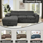 Eiram Oslo 5‑Seater L‑Shape Sofa Cum Bed with Hidden Storage & Magazine Pocket