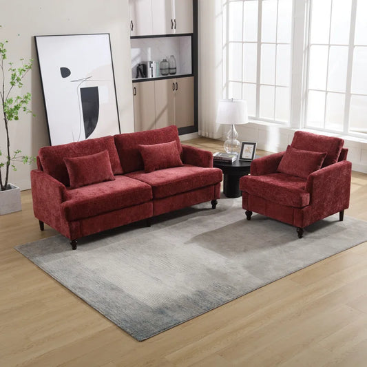 Eiraluxify Jaces Red 2-Piece Living Room Set | Chenille Fabric Loveseat & Chair