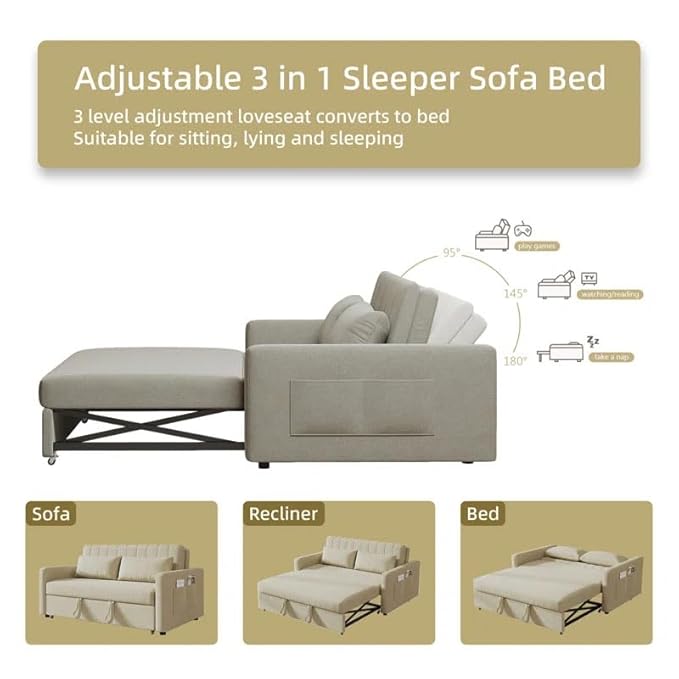 Eiram Yessa 2‑Seater Convertible Sofa Cum Bed with Adjustable Backrest & 2 Pillows