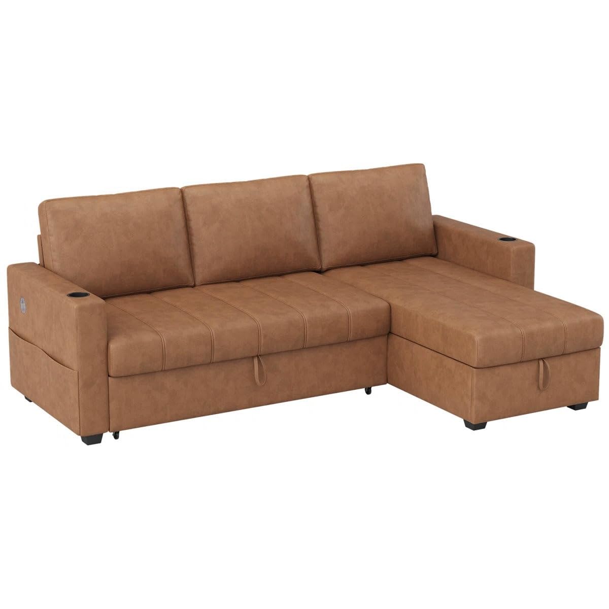 Eiram Berlin 5‑Seater L‑Shape Sofa Cum Bed with Hidden Storage & Magazine Pocket
