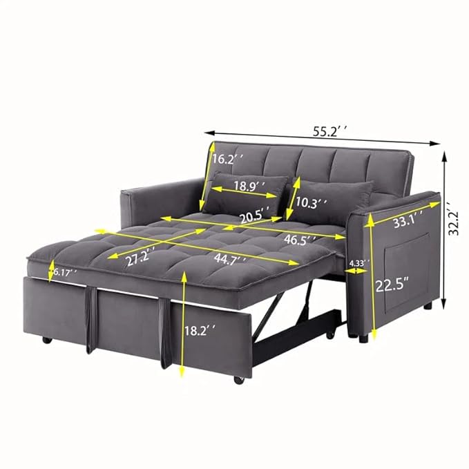 Eiram Dagger 2-Seater Sofa Bed with Adjustable Backrest