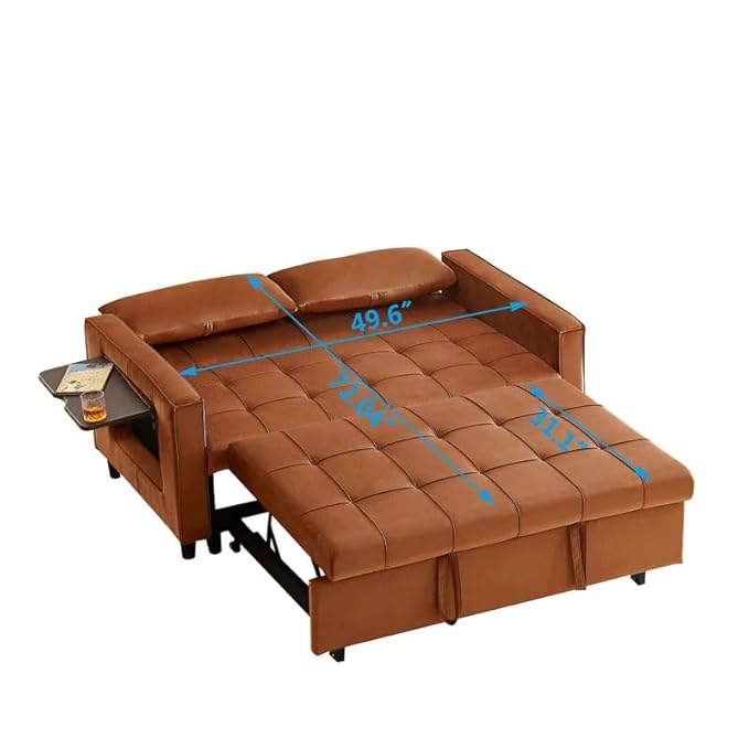 Eiraluxify Foldora 2‑in‑1 Sofa Cum Bed Pull‑Out Sleeper Couch with Side Storage