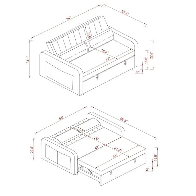 Eiram Yessa 2‑Seater Convertible Sofa Cum Bed with Adjustable Backrest & 2 Pillows