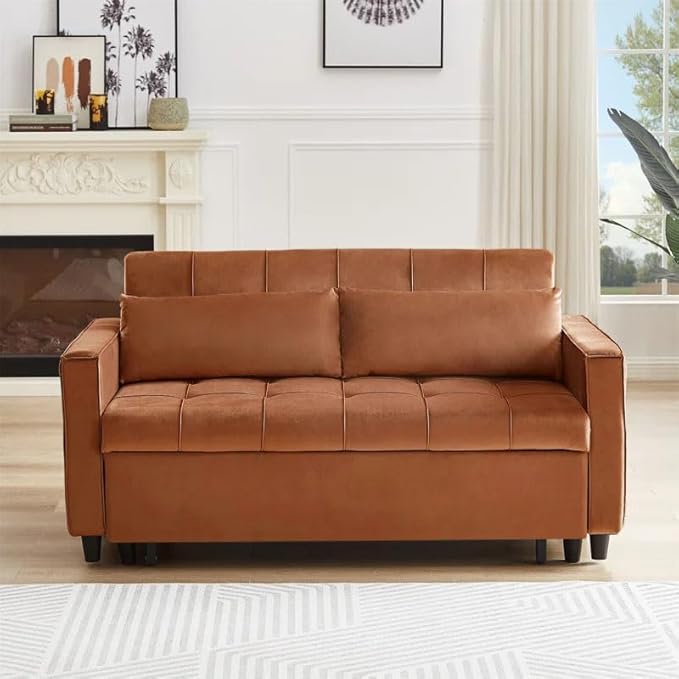 Eiraluxify Foldora 2‑in‑1 Sofa Cum Bed Pull‑Out Sleeper Couch with Side Storage
