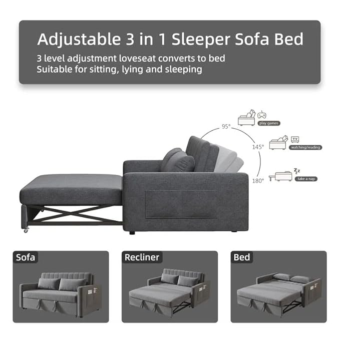 EIram Yessa 2‑Seater Convertible Sofa Cum Bed with Adjustable Backrest & 2 Pillows