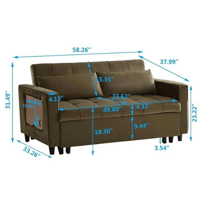 Eiram Foldora 2‑in‑1 Sofa Cum Bed Pull‑Out Sleeper Couch with Side Storage