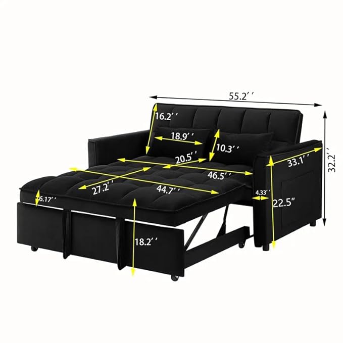 Eiram Dagger 2-Seater Sofa Bed with Adjustable Backrest