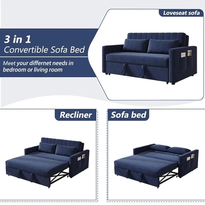 Eiram Yessa 2‑Seater Convertible Sofa Cum Bed with Adjustable Backrest & 2 Pillows