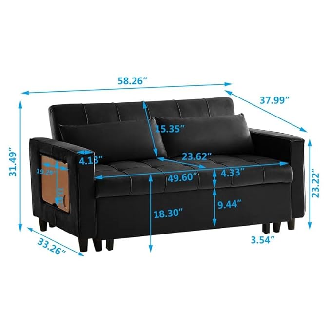 Eiram Foldora 2‑in‑1 Sofa Cum Bed Pull‑Out Sleeper Couch with Side Storage