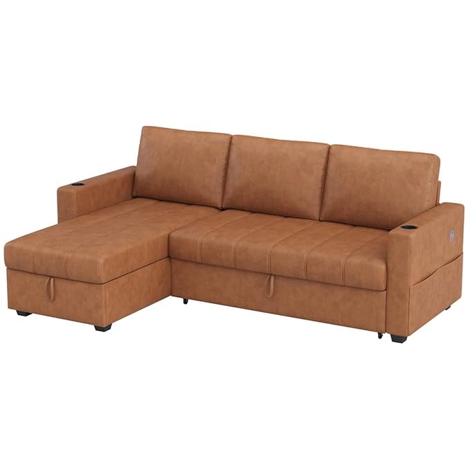 Eiram Berlin 5‑Seater L‑Shape Sofa Cum Bed with Hidden Storage & Magazine Pocket