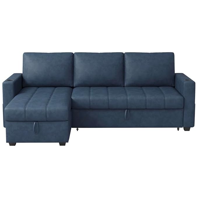 Eiram Berlin 5‑Seater L‑Shape Sofa Cum Bed with Hidden Storage & Magazine Pocket