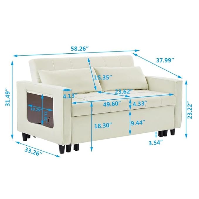 Eiram Foldora 2‑in‑1 Sofa Cum Bed Pull‑Out Sleeper Couch with Side Storage