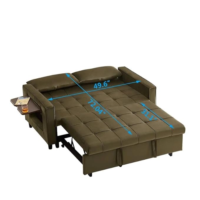 Eiram Foldora 2‑in‑1 Sofa Cum Bed Pull‑Out Sleeper Couch with Side Storage