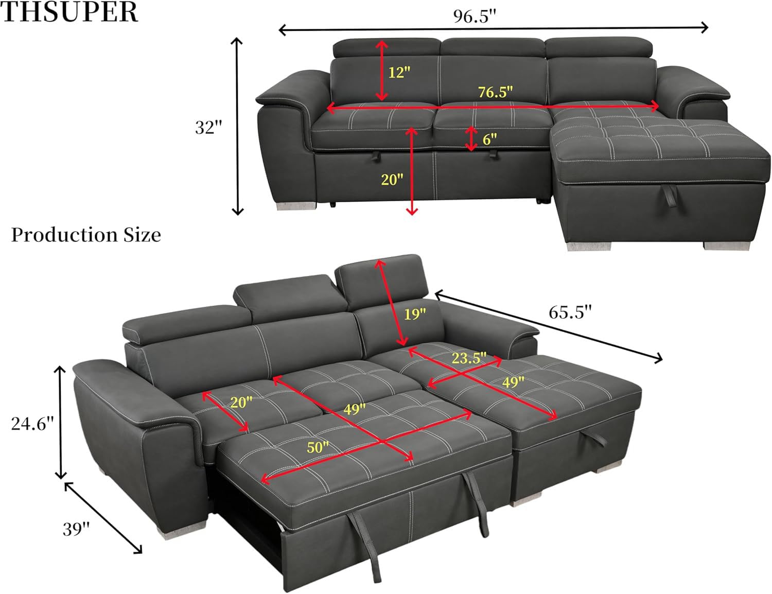 Eiram Oslo 5‑Seater L‑Shape Sofa Cum Bed with Hidden Storage & Magazine Pocket