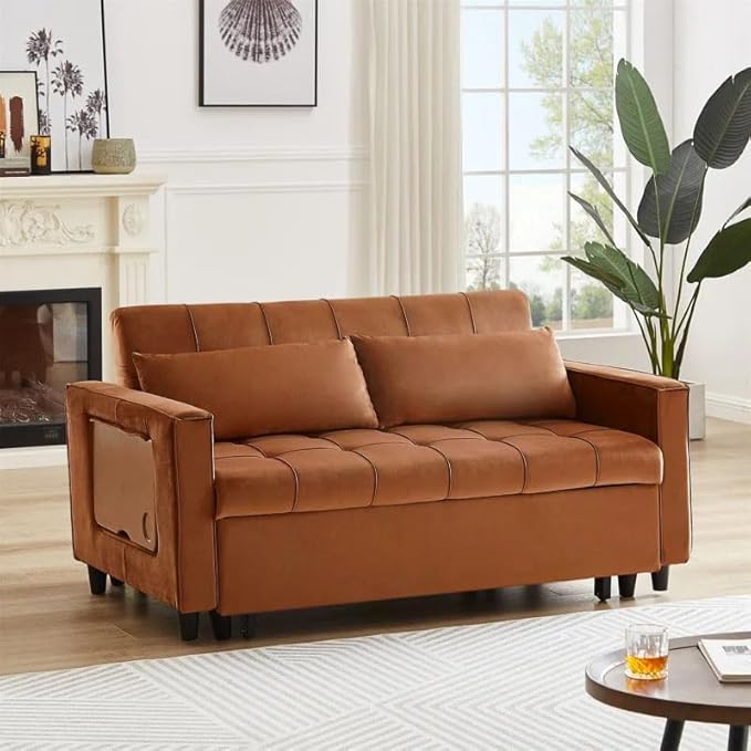 Eiraluxify Foldora 2‑in‑1 Sofa Cum Bed Pull‑Out Sleeper Couch with Side Storage