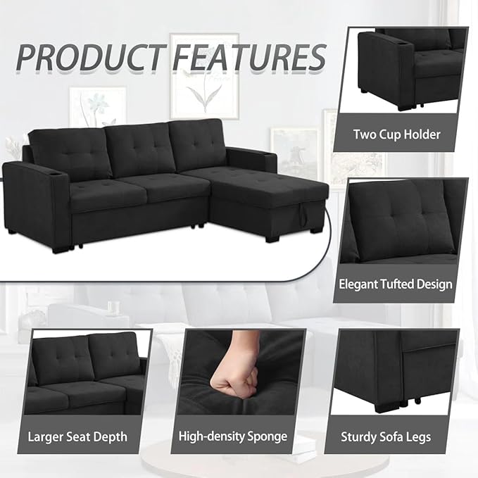 Eiram Berlin 5‑Seater L‑Shape Sofa Cum Bed with Hidden Storage & Magazine Pocket
