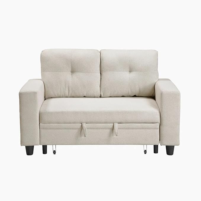 Eiram Damon 2‑Seater Sofa Cum Bed with Pull‑Out Bed & Side Shelf Storage