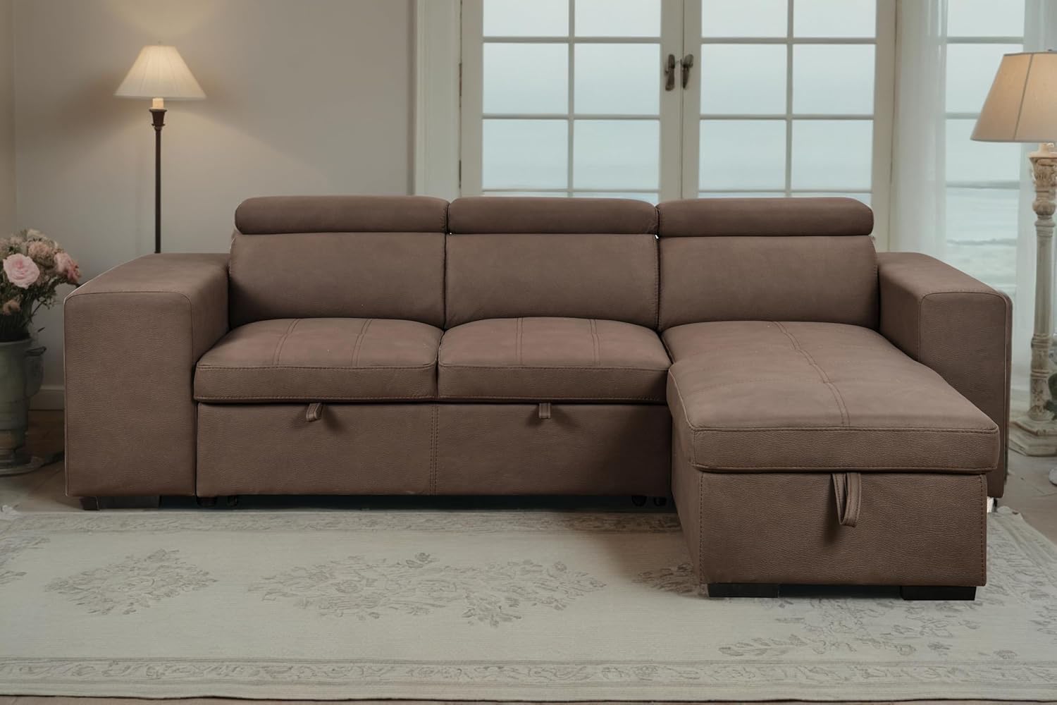 Eiram Flexora Luxe 5‑Seater L‑Shape Sofa Cum Bed with Pull‑Out Bed & Storage