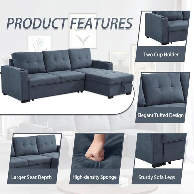 Eiram Berlin 5‑Seater L‑Shape Sofa Cum Bed with Hidden Storage & Magazine Pocket