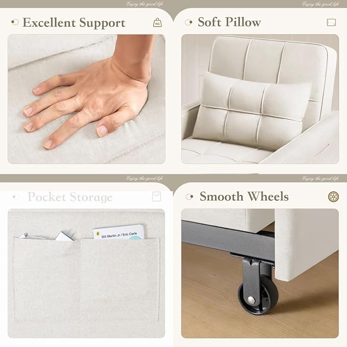Eiraluxify SoloRest 1-Seater Sofa Cum Bed with Pull-Out Bed Extension