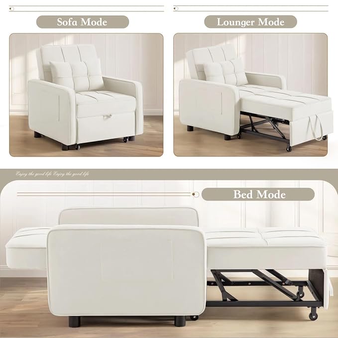 Eiraluxify SoloRest 1-Seater Sofa Cum Bed with Pull-Out Bed Extension