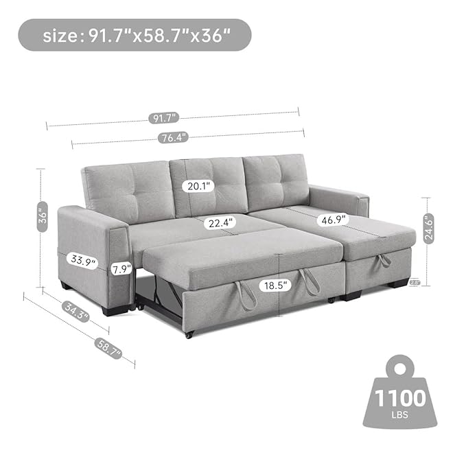 Eiram Floza 5-Seater RHS L Shape Sofa Cum Bed with Storage