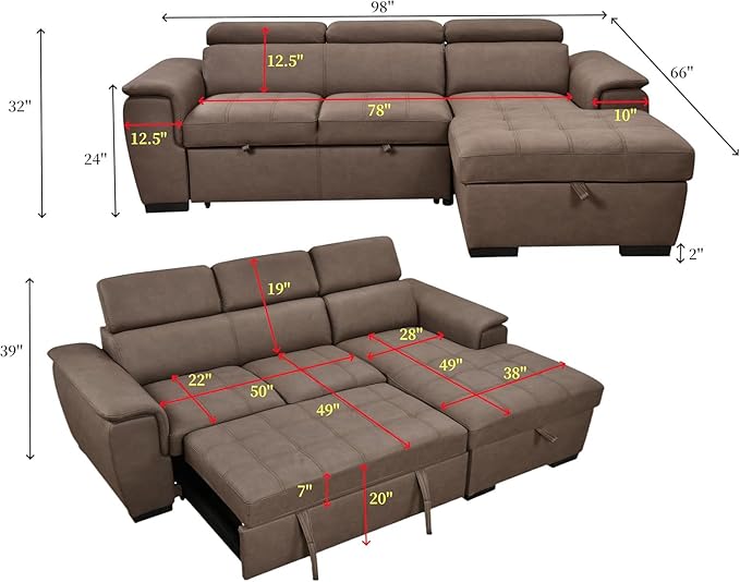 Eiram Oslo 5‑Seater L‑Shape Sofa Cum Bed with Hidden Storage & Magazine Pocket