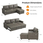 Eiram Berlin 5‑Seater L‑Shape Sofa Cum Bed with Hidden Storage & Magazine Pocket