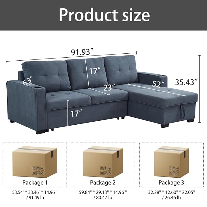 Eiram Berlin 5‑Seater L‑Shape Sofa Cum Bed with Hidden Storage & Magazine Pocket