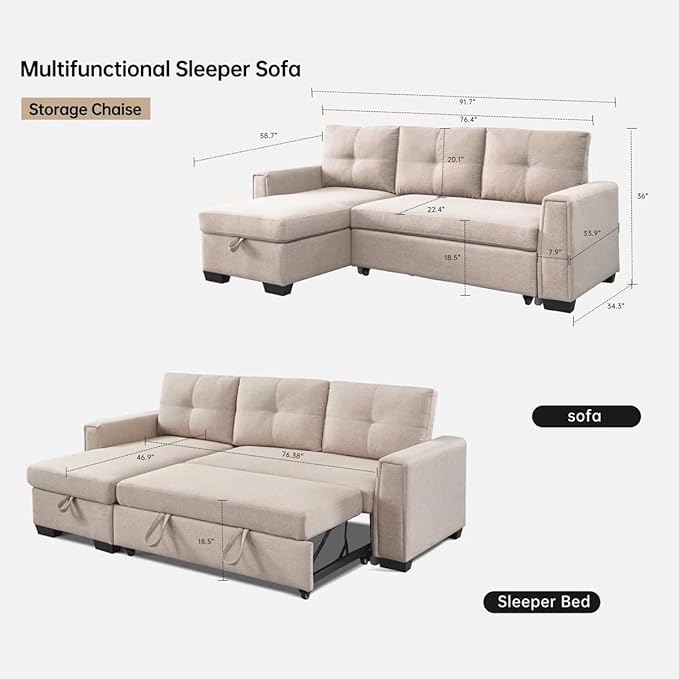 Eiram Floza 5-Seater RHS L Shape Sofa Cum Bed with Storage