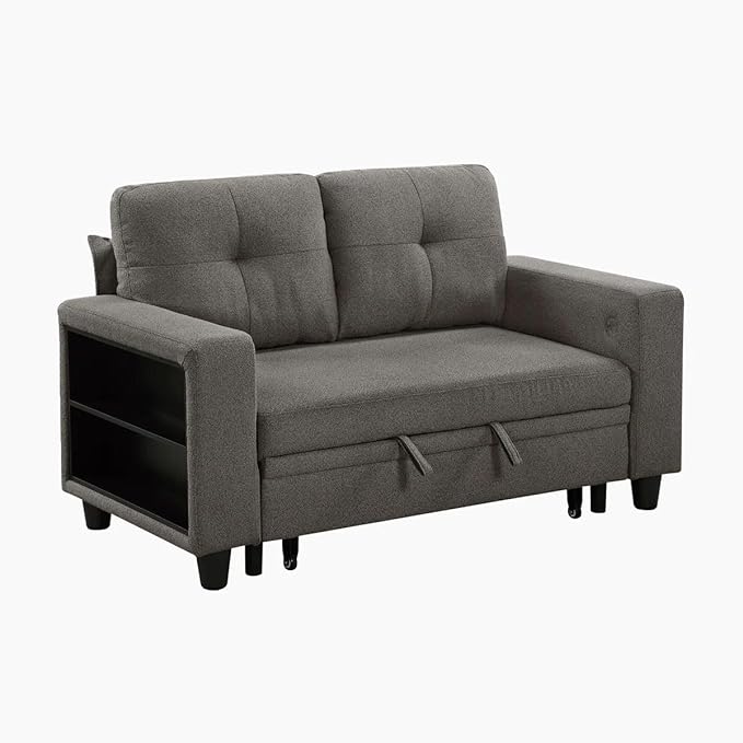 Eiram Damon 2‑Seater Sofa Cum Bed with Pull‑Out Bed & Side Shelf Storage