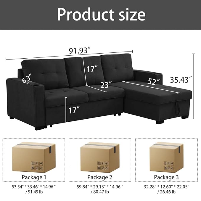 Eiram Berlin 5‑Seater L‑Shape Sofa Cum Bed with Hidden Storage & Magazine Pocket