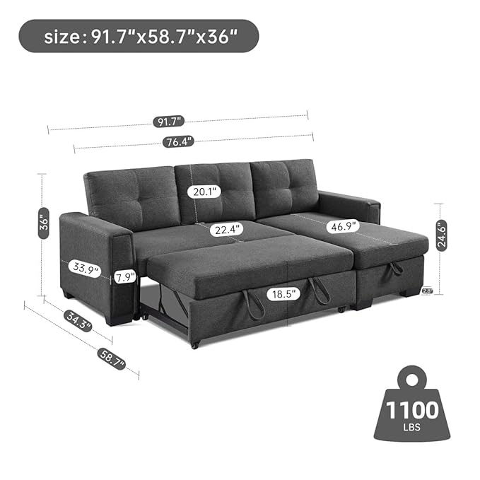 Eiram Floza 5-Seater RHS L Shape Sofa Cum Bed with Storage