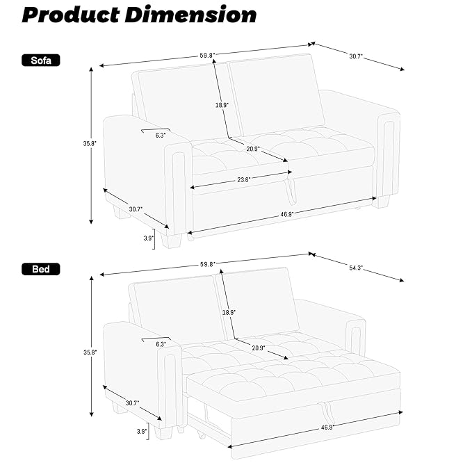 Eiram Cloudora 3-in-1 Convertible Sofa Cum Bed for Living Room