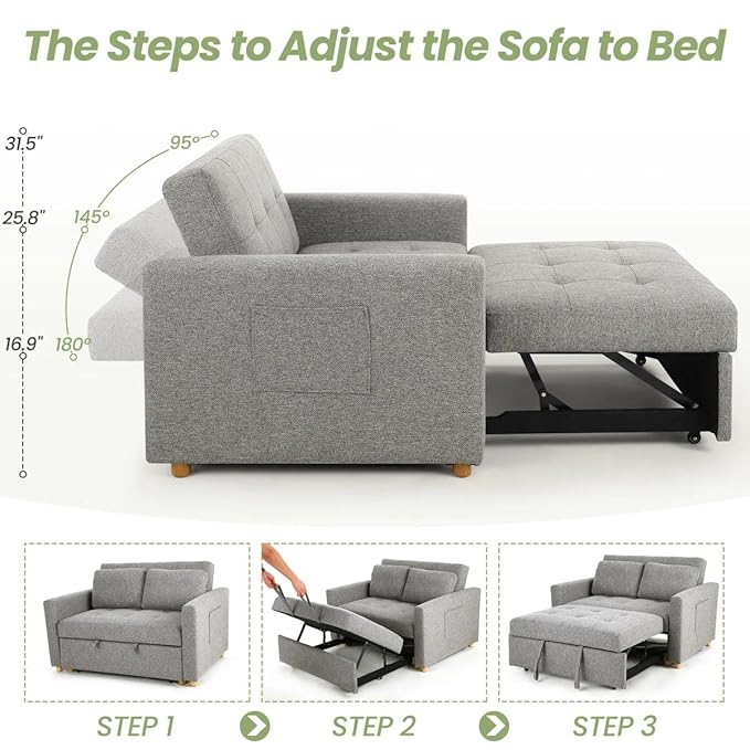 Eiram FlexiFold 3-in-1 Convertible Sofa Cum Bed for Living Room