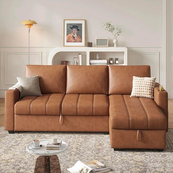 Eiram Berlin 5‑Seater L‑Shape Sofa Cum Bed with Hidden Storage & Magazine Pocket