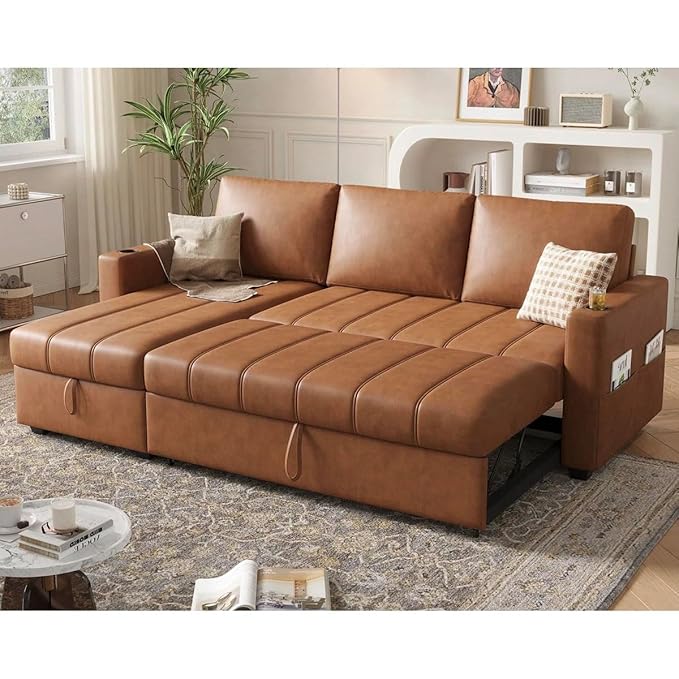 Eiram Berlin 5‑Seater L‑Shape Sofa Cum Bed with Hidden Storage & Magazine Pocket
