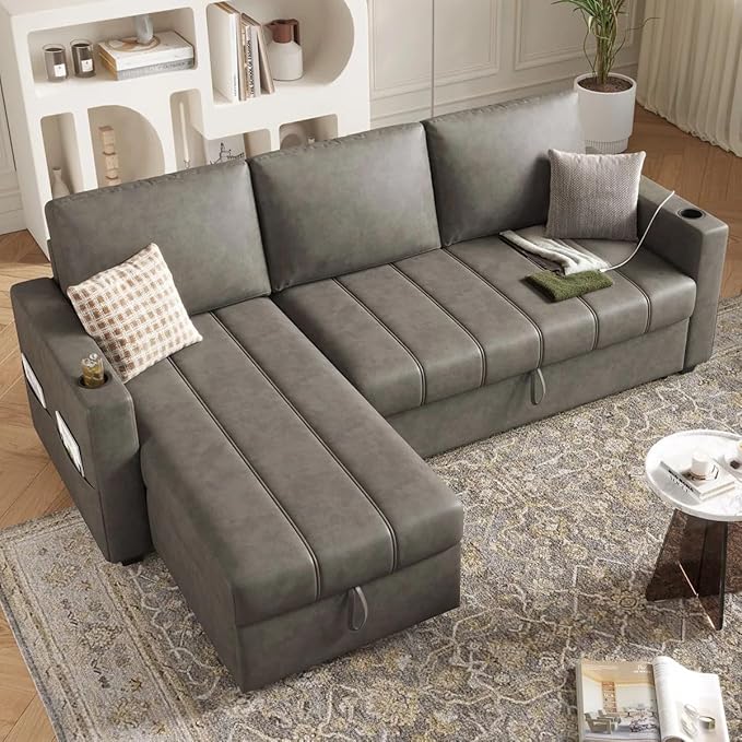 Eiram Berlin 5‑Seater L‑Shape Sofa Cum Bed with Hidden Storage & Magazine Pocket