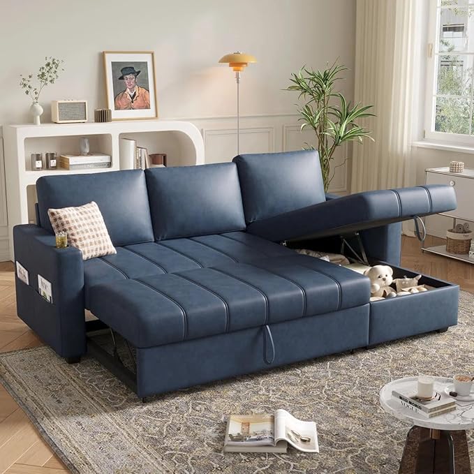 Eiram Berlin 5‑Seater L‑Shape Sofa Cum Bed with Hidden Storage & Magazine Pocket