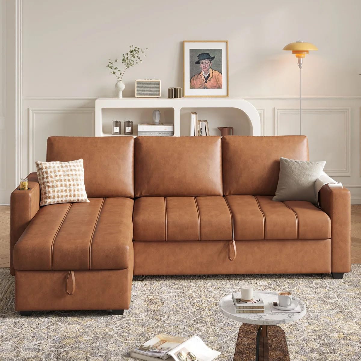 Eiram Berlin 5‑Seater L‑Shape Sofa Cum Bed with Hidden Storage & Magazine Pocket