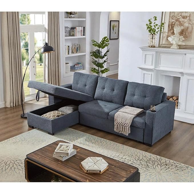 Eiram Berlin 5‑Seater L‑Shape Sofa Cum Bed with Hidden Storage & Magazine Pocket