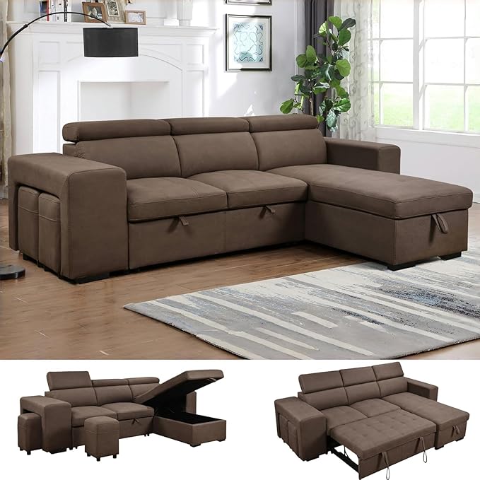 Eiram Flexora Luxe 5‑Seater L‑Shape Sofa Cum Bed with Pull‑Out Bed & Storage