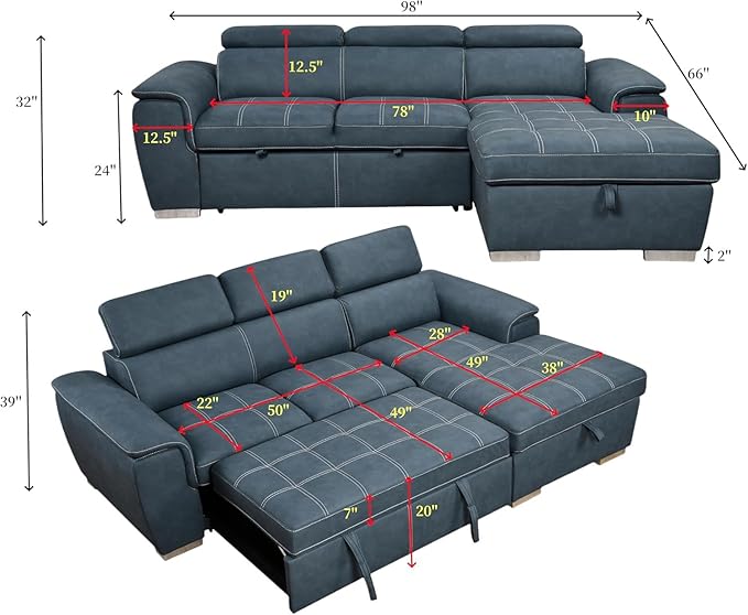 Eiram Oslo 5‑Seater L‑Shape Sofa Cum Bed with Hidden Storage & Magazine Pocket