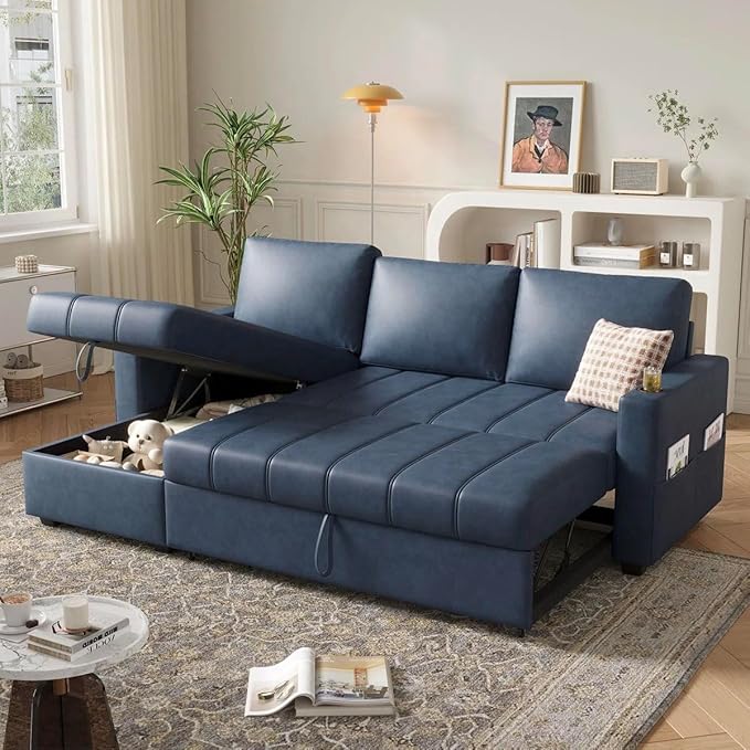 Eiram Berlin 5‑Seater L‑Shape Sofa Cum Bed with Hidden Storage & Magazine Pocket