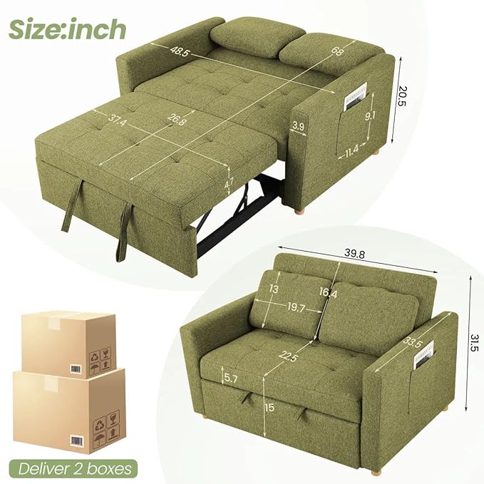 Eiram FlexiFold 3-in-1 Convertible Sofa Cum Bed for Living Room