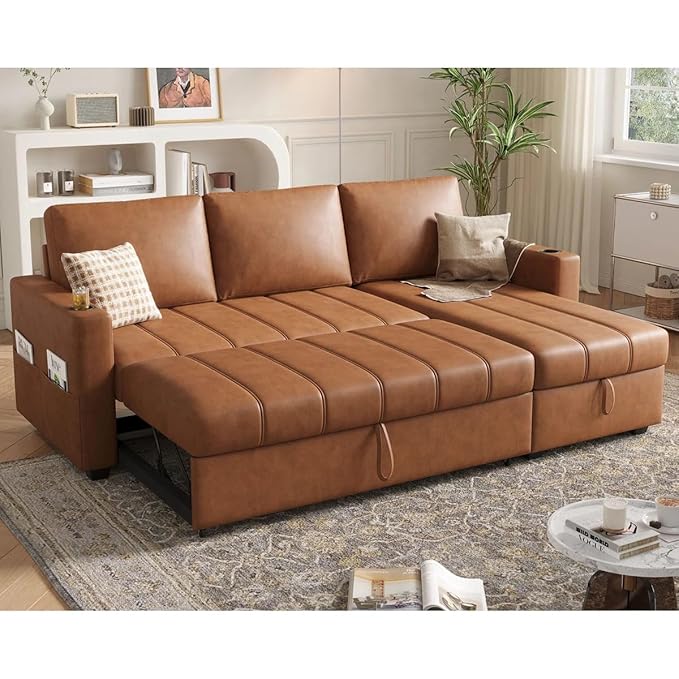 Eiram Berlin 5‑Seater L‑Shape Sofa Cum Bed with Hidden Storage & Magazine Pocket