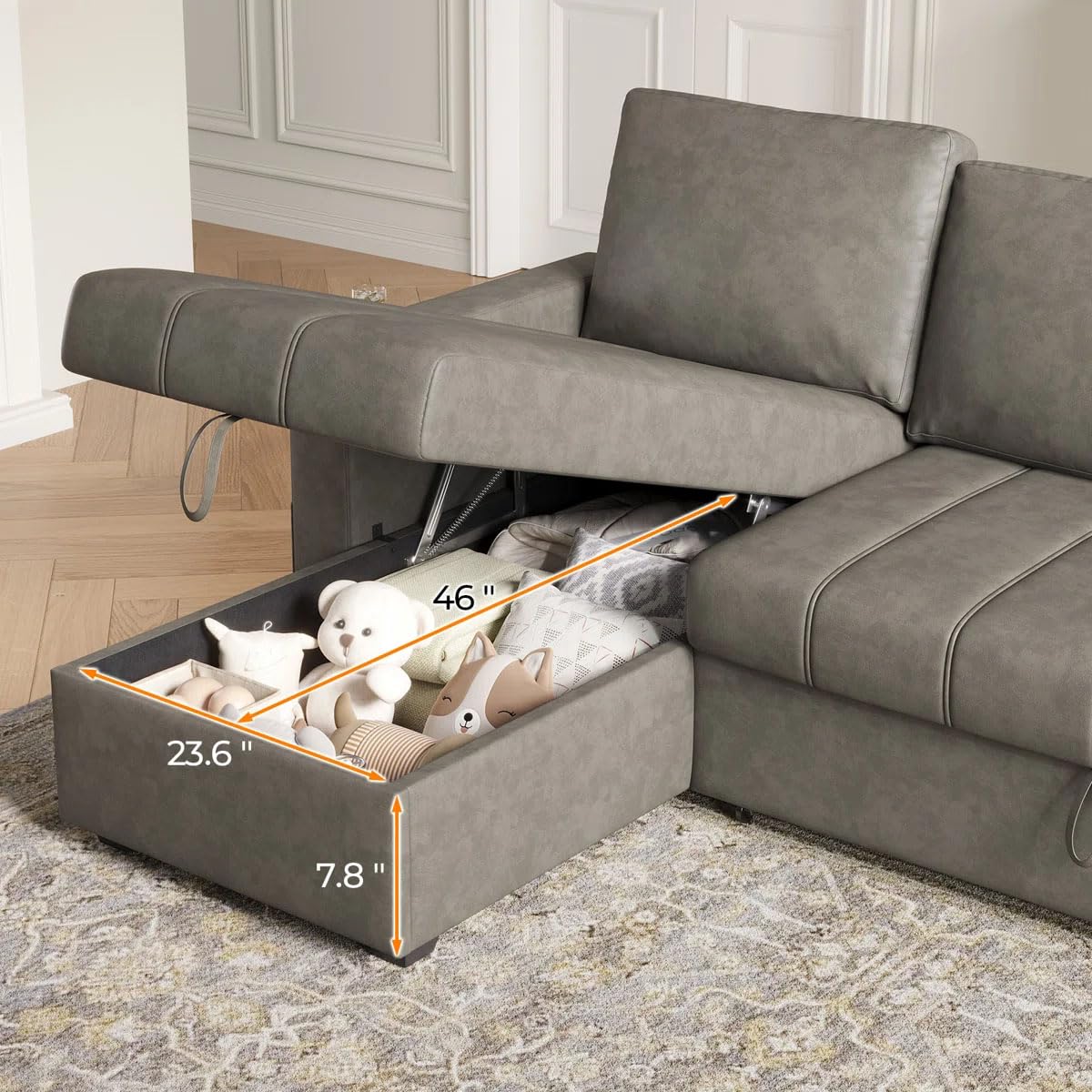 Eiram Berlin 5‑Seater L‑Shape Sofa Cum Bed with Hidden Storage & Magazine Pocket